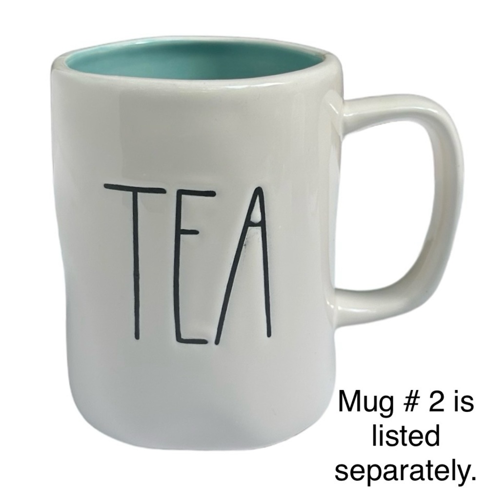 Rae Dunn TEA Mug White Teal Interior Black Large Letter Dimples NWT 2017 OG - Picture 14 of 14